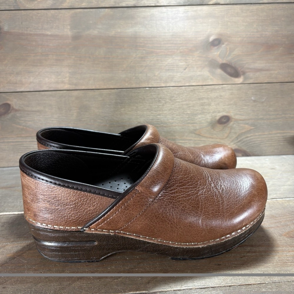 dansko womens size 38 shoes brown leather slip on wedge comfort clogs - Picture 2 of 10